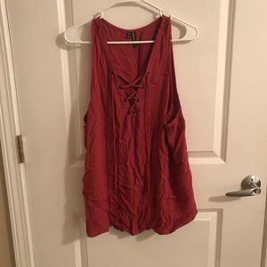 Wine red lace up top